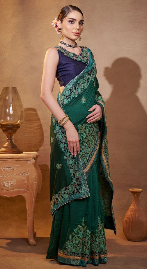 Elegant Green Color Vichitra  Fabric Partywear Saree