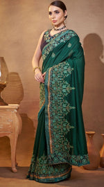 Elegant Green Color Vichitra  Fabric Partywear Saree