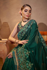 Elegant Green Color Vichitra  Fabric Partywear Saree