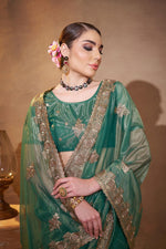 Elegant Green Color Organza Fabric Partywear Saree