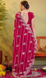 Elegant Red Color Chiffon Fabric Partywear Saree