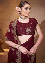 Elegant Brown Color Chiffon Fabric Partywear Saree