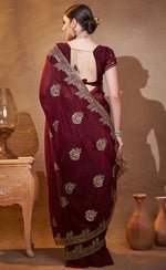 Elegant Brown Color Chiffon Fabric Partywear Saree