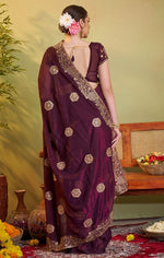 Elegant Voilet Color Chiffon Fabric Partywear Saree