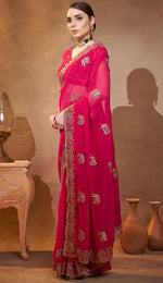 Elegant Pink Color Chiffon Fabric Partywear Saree