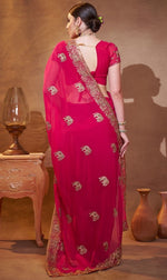 Elegant Pink Color Chiffon Fabric Partywear Saree