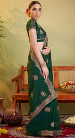 Elegant Green Color Chiffon Fabric Partywear Saree