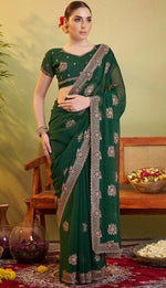 Elegant Green Color Chiffon Fabric Partywear Saree