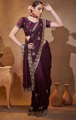 Elegant Voilet Color Chiffon Fabric Partywear Saree