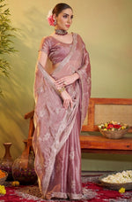 Elegant Pink Color Chiffon Fabric Partywear Saree