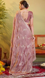 Elegant Pink Color Chiffon Fabric Partywear Saree