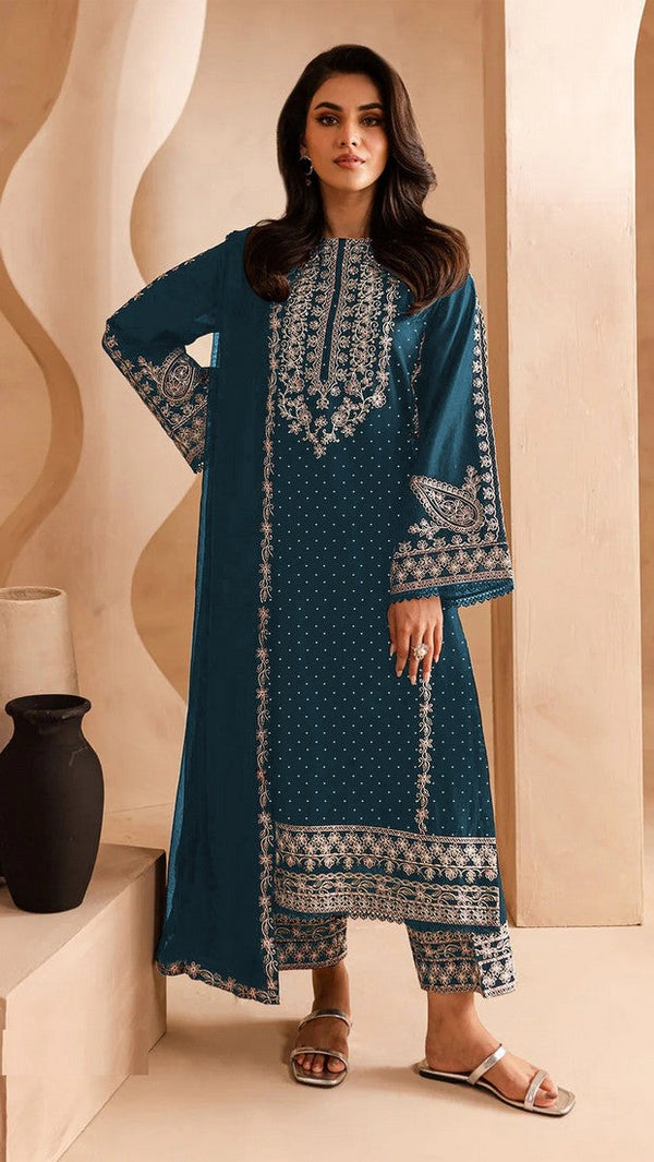 Tasteful Teal Color Georgette Fabric Designer Suit