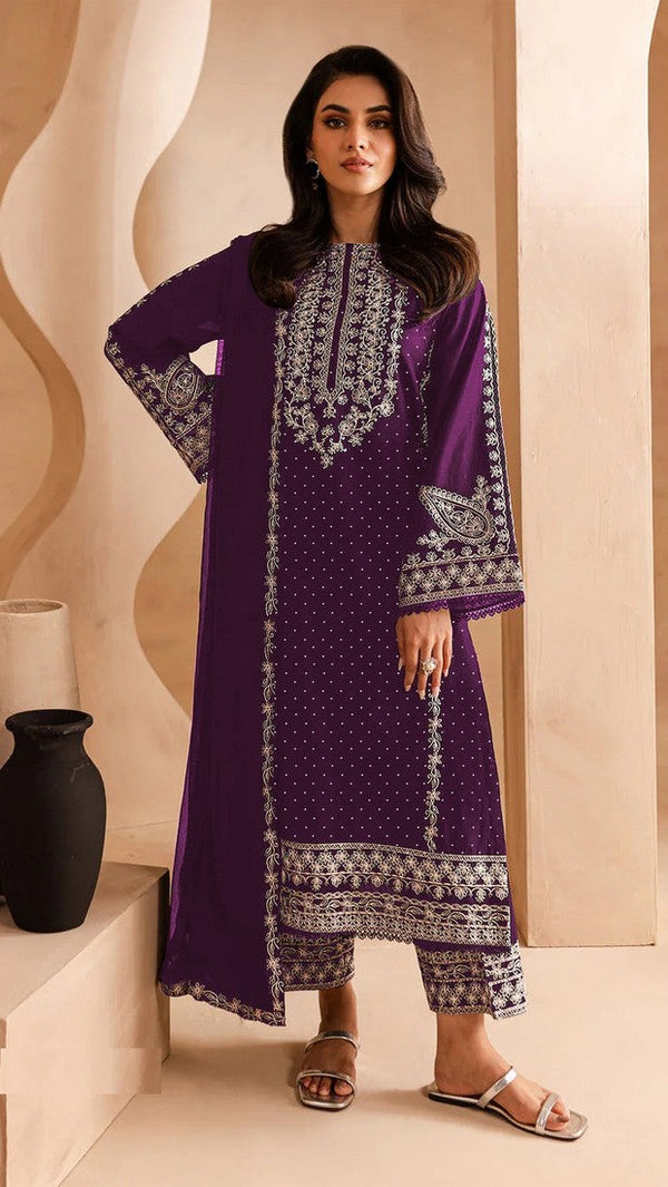 Tasteful Voilet Color Georgette Fabric Designer Suit