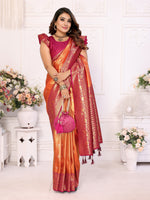 Striking Orange Color Banarasi Fabric Partywear Saree