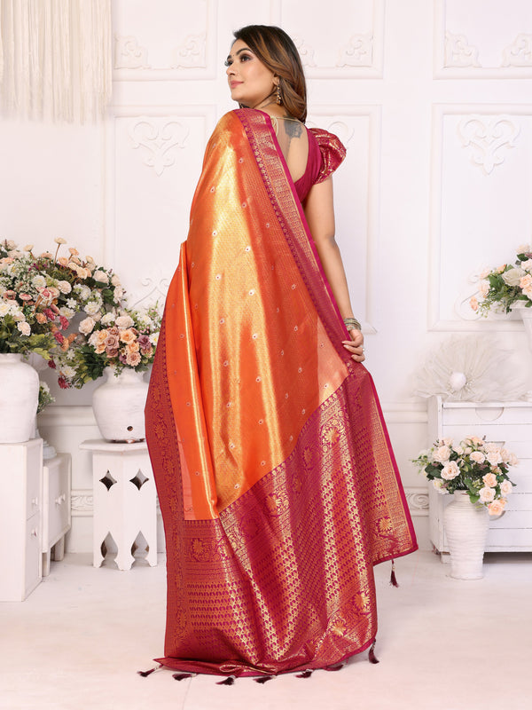 Striking Orange Color Banarasi Fabric Partywear Saree