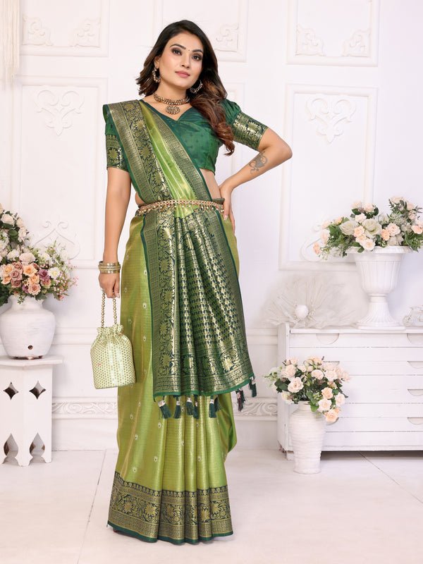 Striking Green Color Banarasi Fabric Partywear Saree