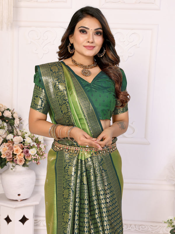 Striking Green Color Banarasi Fabric Partywear Saree