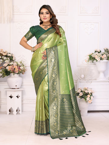 Striking Green Color Banarasi Fabric Partywear Saree