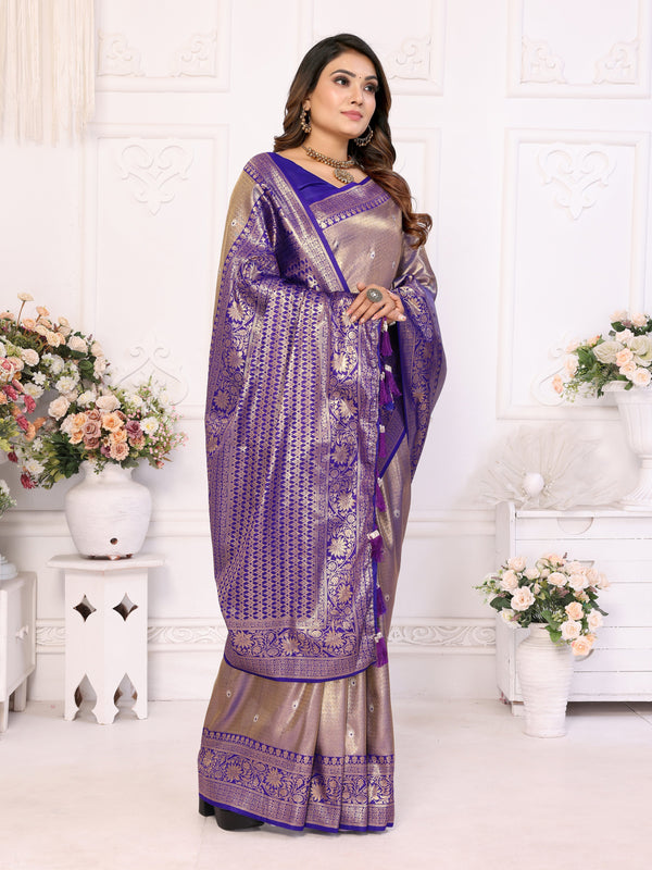 Striking Blue Color Banarasi Fabric Partywear Saree