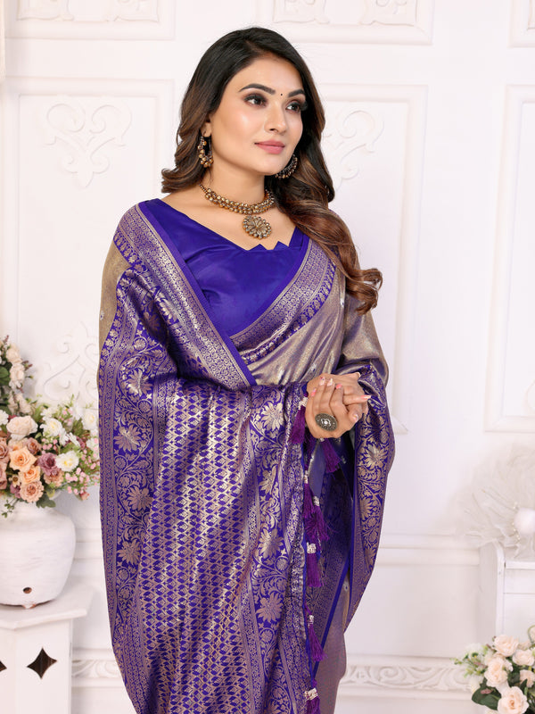 Striking Blue Color Banarasi Fabric Partywear Saree