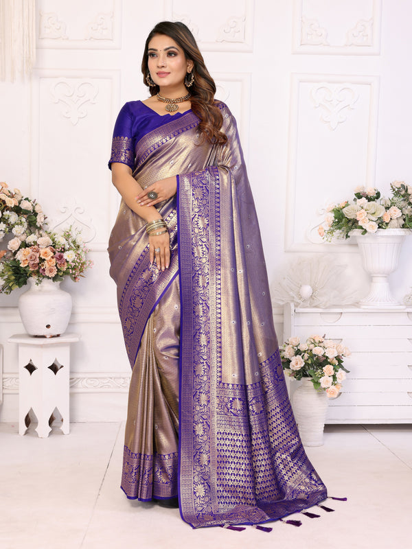 Striking Blue Color Banarasi Fabric Partywear Saree