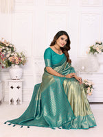 Striking Turquoise Color Banarasi Fabric Partywear Saree