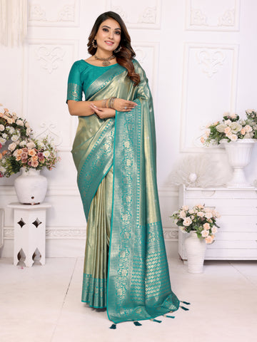 Striking Turquoise Color Banarasi Fabric Partywear Saree