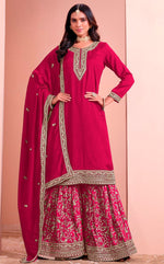 Tasteful Pink Color Art Silk Fabric Partywear Suit