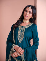 Tasteful Teal  Color Art Silk Fabric Partywear Suit