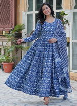Amazing Blue Color Cotton Fabric Designer Suit