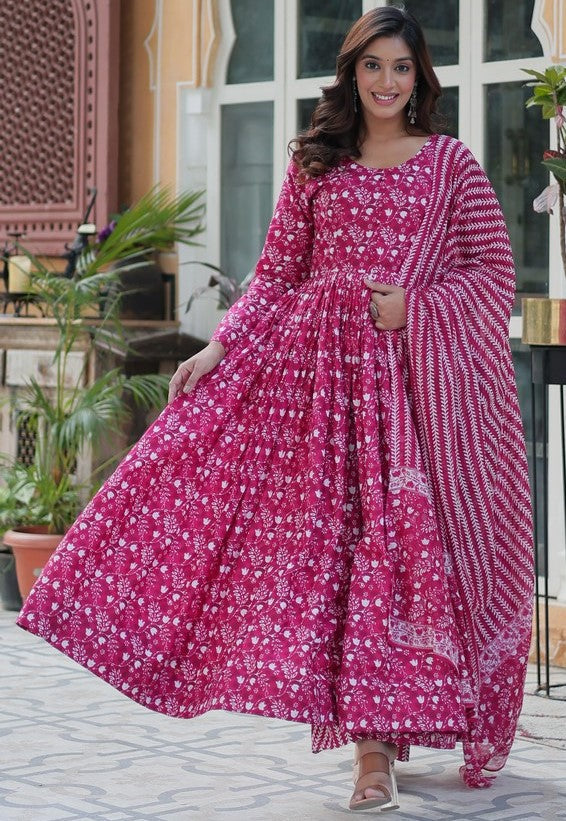 Amazing Pink Color Cotton Fabric Designer Suit