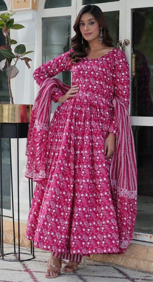 Amazing Pink Color Cotton Fabric Designer Suit