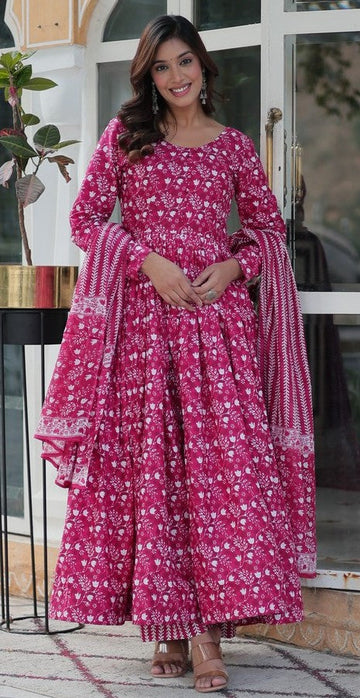 Amazing Pink Color Cotton Fabric Designer Suit