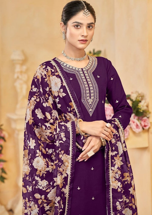 Gorgeous Purple Color Silk Fabric Plazzo Suit