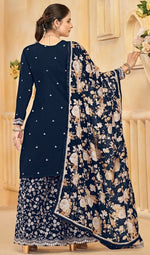 Gorgeous Navy Blue Color Silk Fabric Plazzo Suit