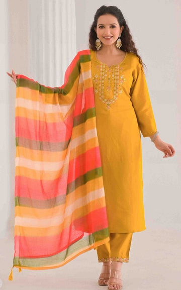 Gorgeous Mustard Color Viscose Fabric Designer Suit