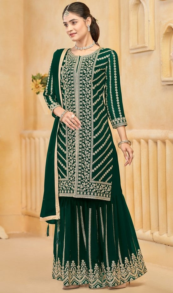 Dazzling Green Color Georgette Fabric Sharara Suit