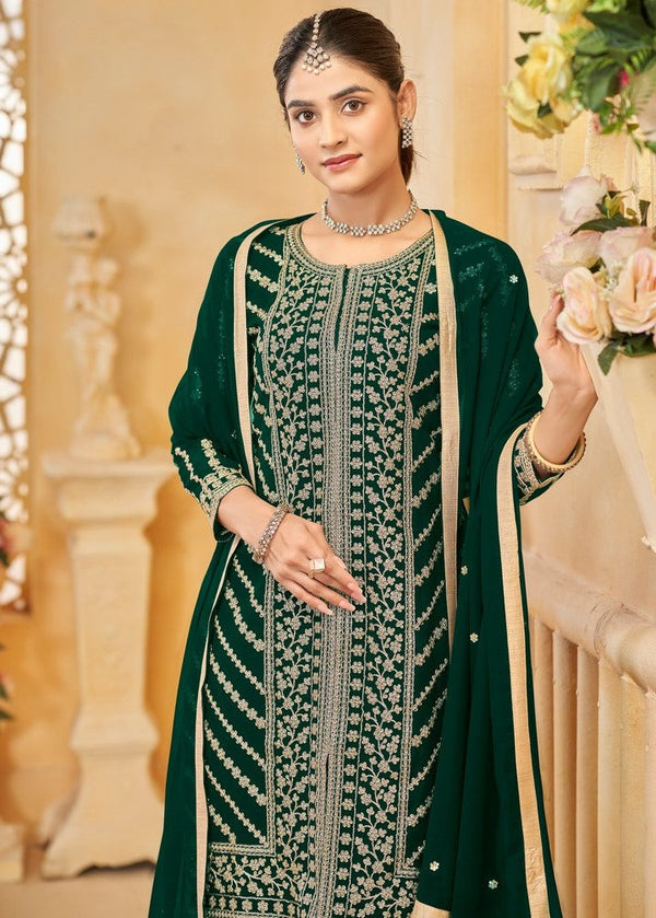 Dazzling Green Color Georgette Fabric Sharara Suit