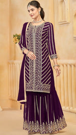 Dazzling Voilet Color Georgette Fabric Sharara Suit