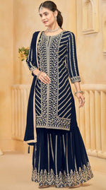 Dazzling Navy Blue Color Georgette Fabric Sharara Suit