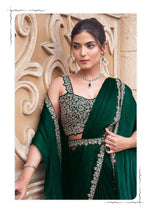 Pretty Green Color Shimmer Fabric Readymade Saree