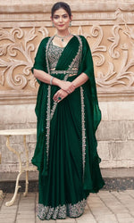 Pretty Green Color Shimmer Fabric Readymade Saree