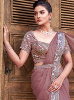 Pretty Peach Color Satin Fabric Readymade Saree