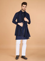 Dazzling Navy Blue Color Viscose Fabric Mens Kurta With Dupatta