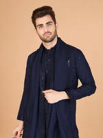 Dazzling Navy Blue Color Viscose Fabric Mens Kurta With Dupatta