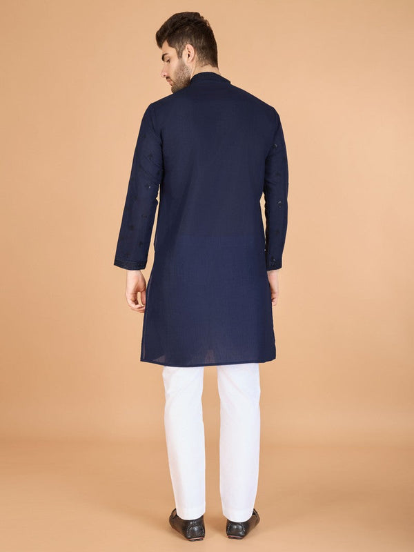 Dazzling Navy Blue Color Viscose Fabric Mens Kurta With Dupatta