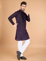 Dazzling Voilet Color Viscose Fabric Mens Kurta With Dupatta