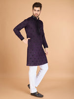 Dazzling Voilet Color Viscose Fabric Mens Kurta With Dupatta