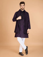 Dazzling Voilet Color Viscose Fabric Mens Kurta With Dupatta