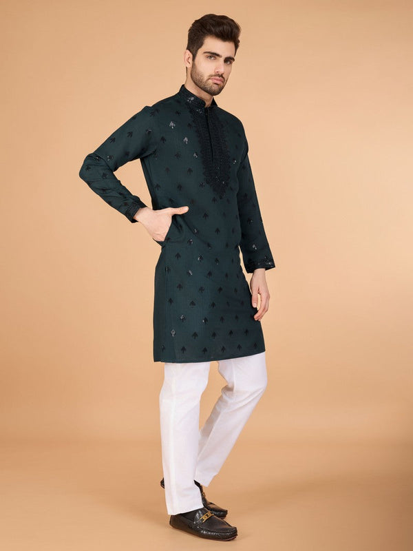 Dazzling Green Color Viscose Fabric Mens Kurta With Dupatta